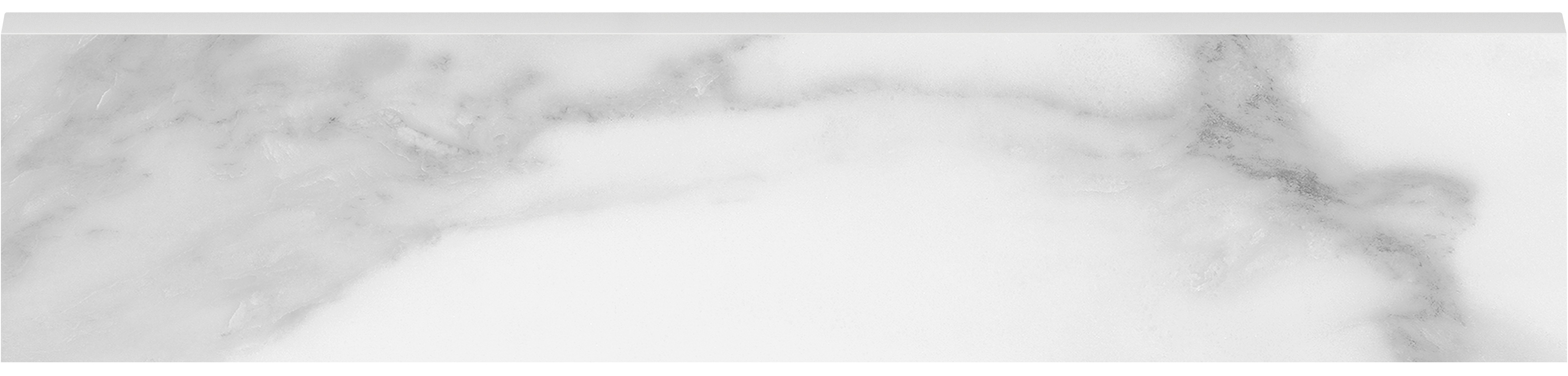 statuario brina pattern glazed porcelain bullnose molding from plata anatolia collection distributed by surface group international polished finish straight edge edge 3x12 bar shape