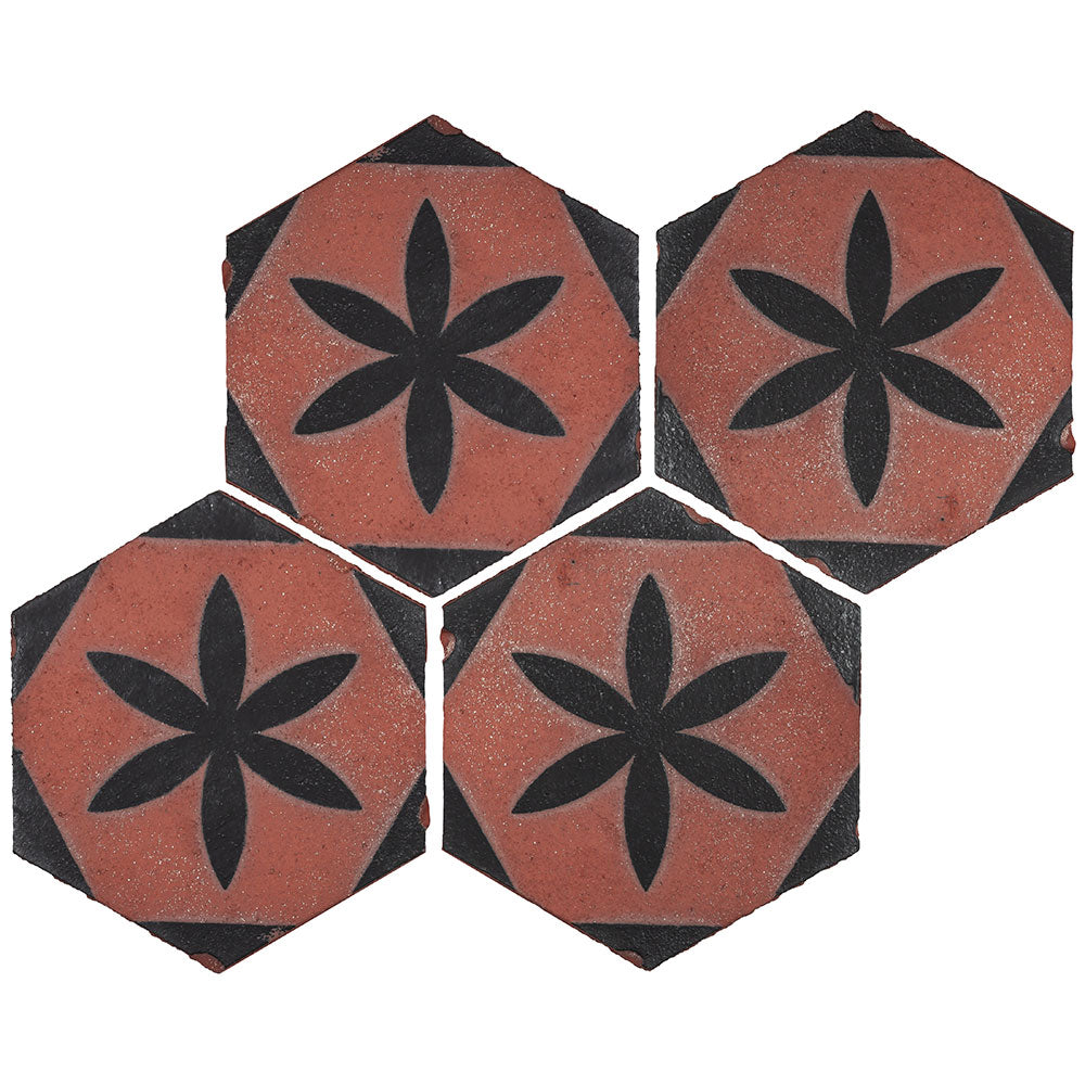 TIERRA MADRE: 03 Studio Black Natural Terracotta Field Deco Hexagon Tile (8"x⅜" | matte)