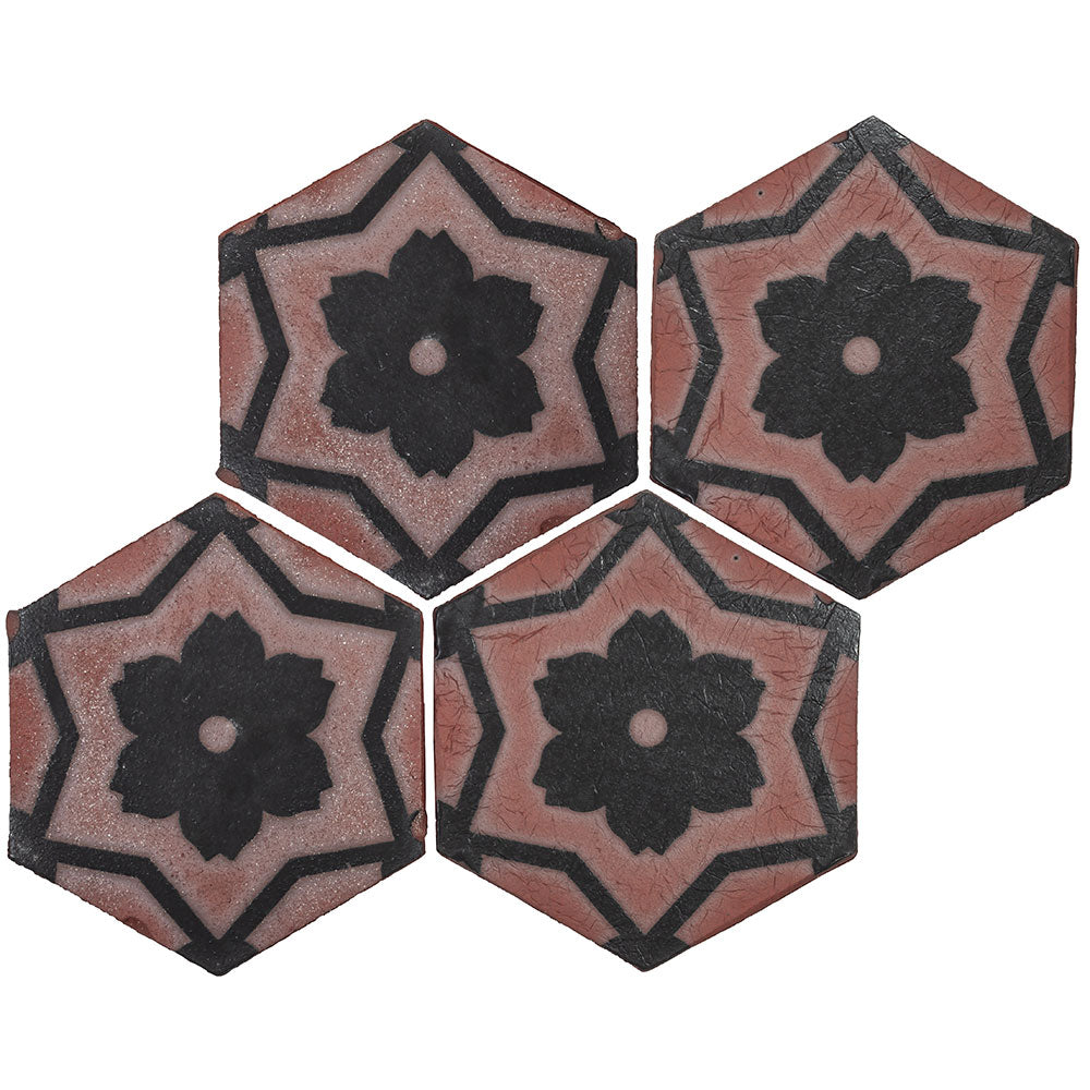 TIERRA MADRE: 02 Studio Black Natural Terracotta Field Deco Hexagon Tile (8"x⅜" | matte)