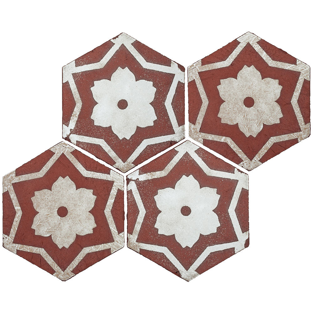 TIERRA MADRE: 02 Studio White Natural Terracotta Field Deco Hexagon Tile (8"x⅜" | matte)
