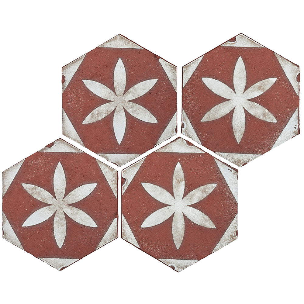 TIERRA MADRE: 03 Studio White Natural Terracotta Field Deco Hexagon Tile (8"x⅜" | matte)