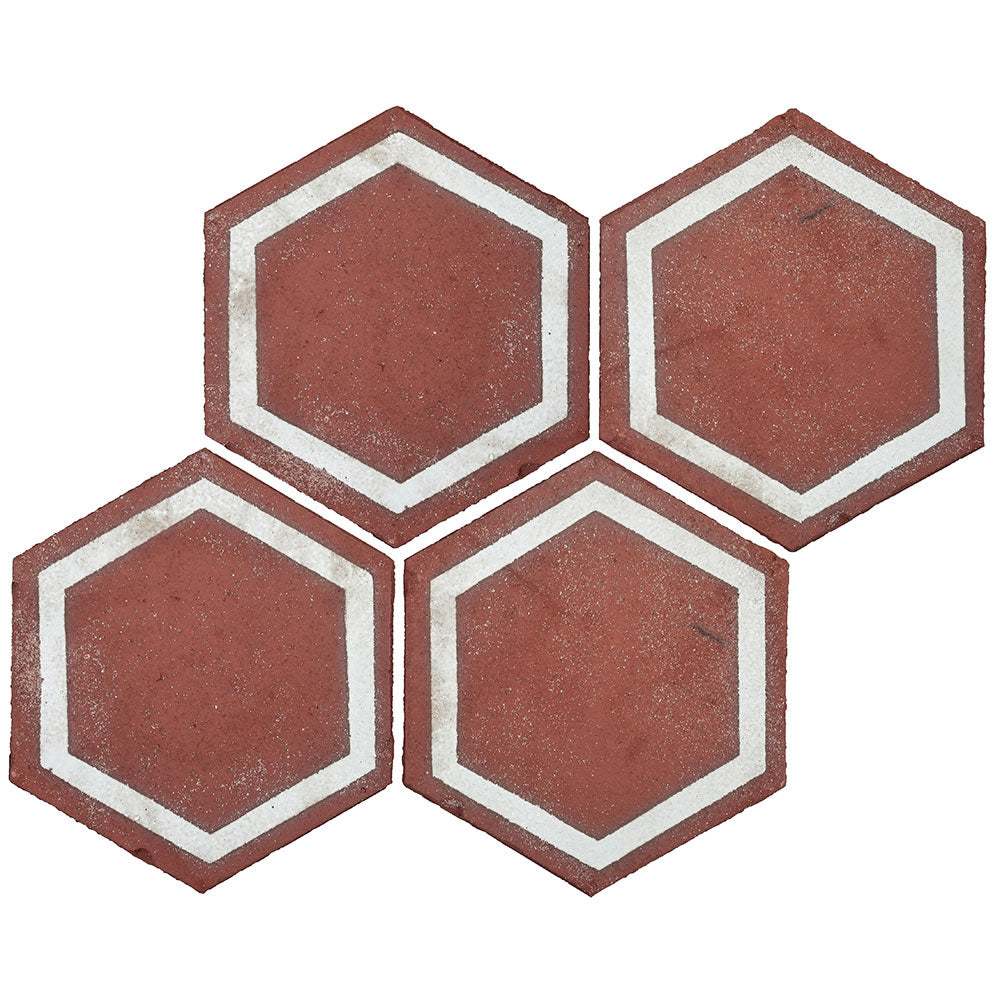 TIERRA MADRE: 01 Studio White Natural Terracotta Field Deco Hexagon Tile (8"x⅜" | matte)