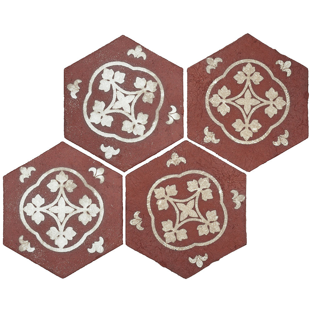 TIERRA MADRE: 05 Studio White Natural Terracotta Field Deco Hexagon Tile (8"x⅜" | matte)