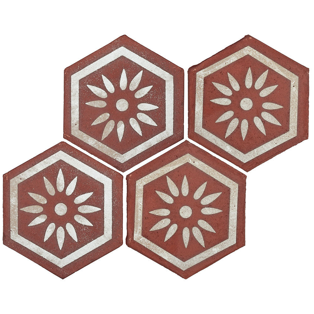 TIERRA MADRE: 04 Studio White Natural Terracotta Field Deco Hexagon Tile (8"x⅜" | matte)