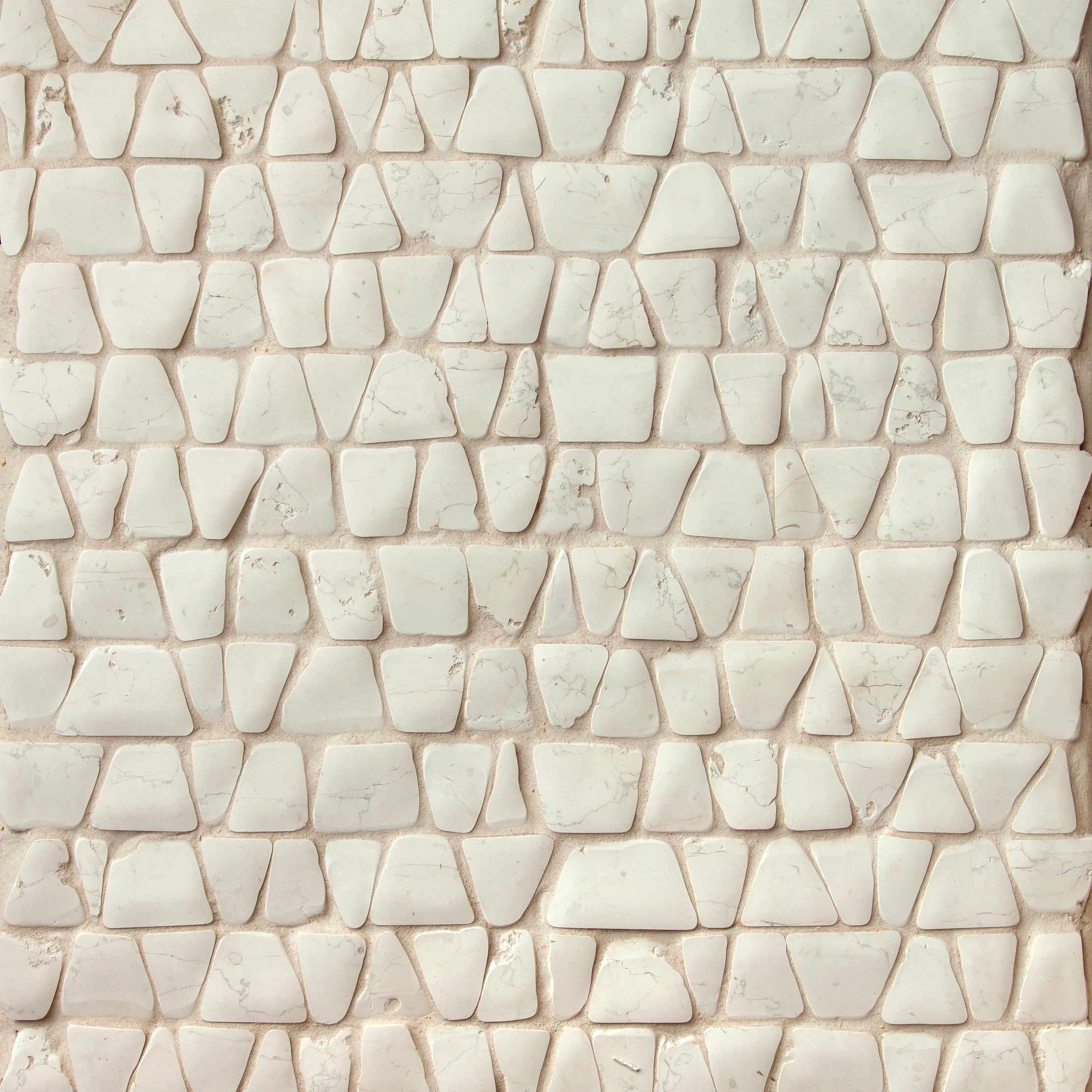 giovanni barbieri timeworn bianco antico natural white marble irregular handcut pattern mosaic distributed by surface group international