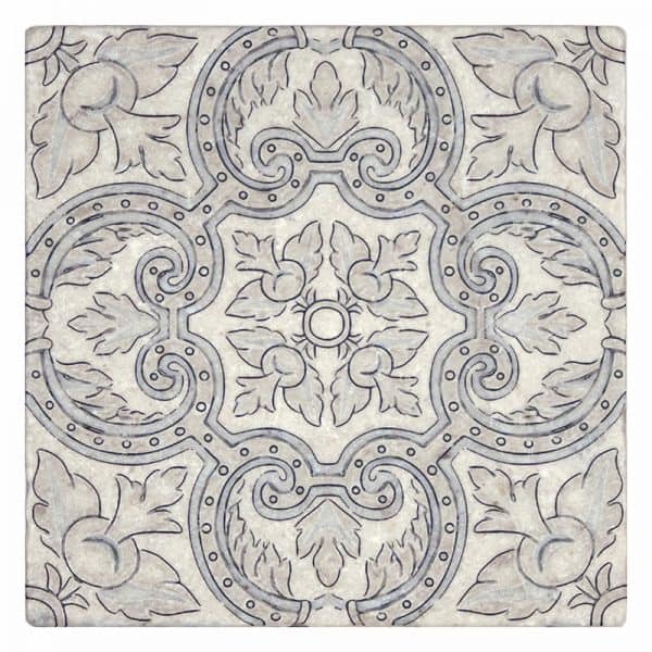 arya bay blue ivory perle blanc natural limestone square shape deco tile size 12 by 12 inch for interior kitchen and bathroom vanity backsplash wall and floor wet areas distributed by surface group and produced by artistic tile in united states
