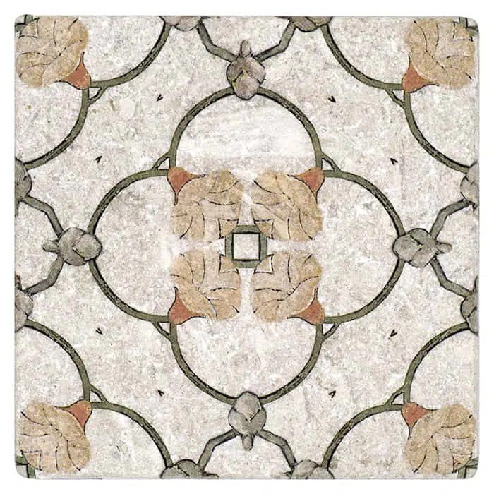 chime blush scallop like perle blanc natural limestone square shape deco tile size 6 by 6 inch for interior kitchen and bathroom vanity backsplash wall and floor wet areas distributed by surface group and produced by artistic tile in united states