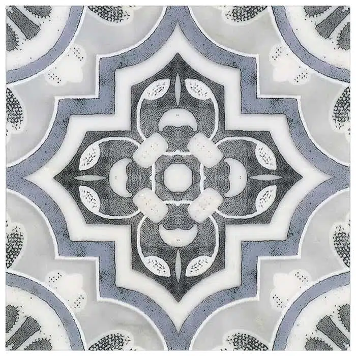 del rey sea blue california coast carrara natural marble square shape deco tile size 12 by 12 inch for interior kitchen and bathroom vanity backsplash wall and floor wet areas distributed by surface group and produced by artistic tile in united states