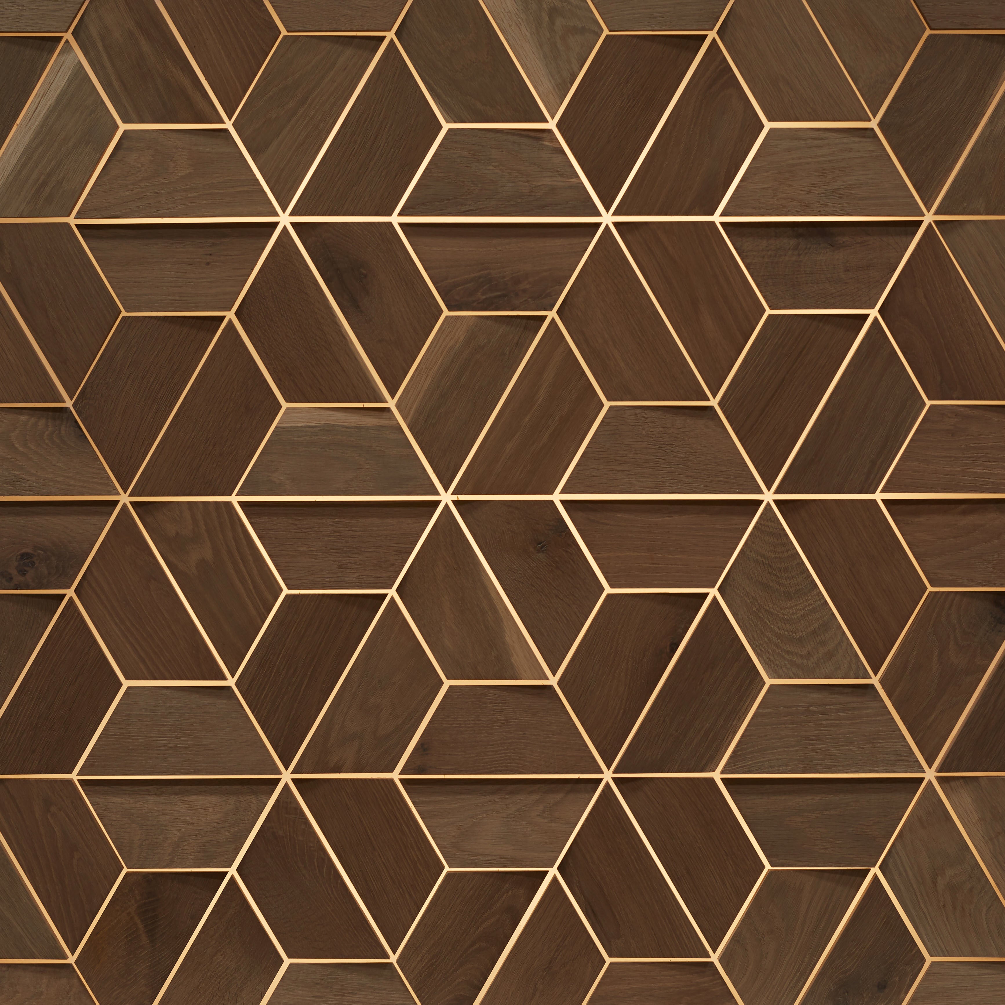 duchateau celestio jig smoke oak three dimensional wall natural wood panel light wire brush matte lacquer for interior use distributed by surface group international