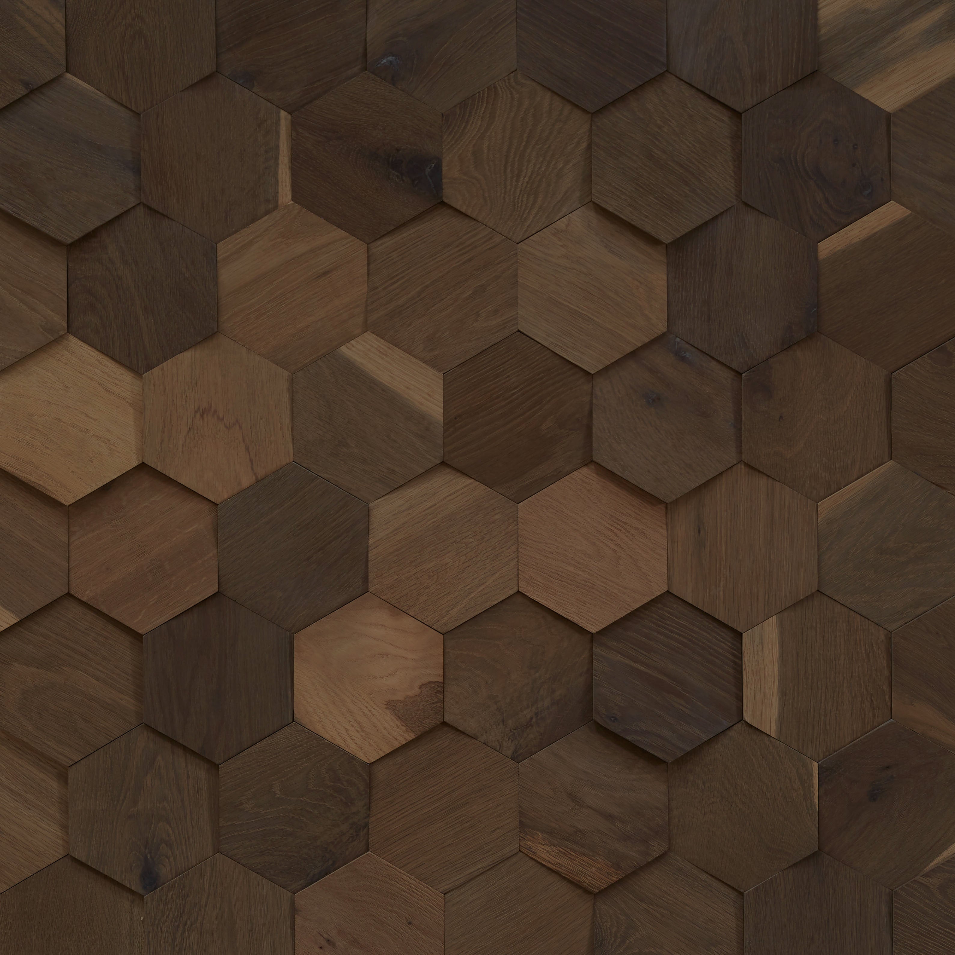 duchateau celestio legno angled hexo smoke oak three dimensional wall natural wood panel light wire brush matte lacquer for interior use distributed by surface group international
