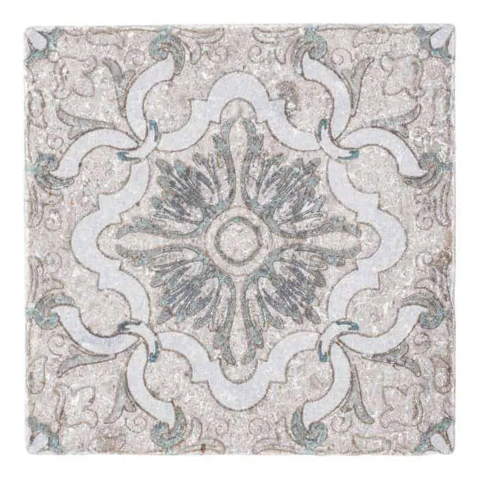 dulcet seafoam big punch perle blanc natural limestone square shape deco tile size 6 by 6 inch for interior kitchen and bathroom vanity backsplash wall and floor wet areas distributed by surface group and produced by artistic tile in united states