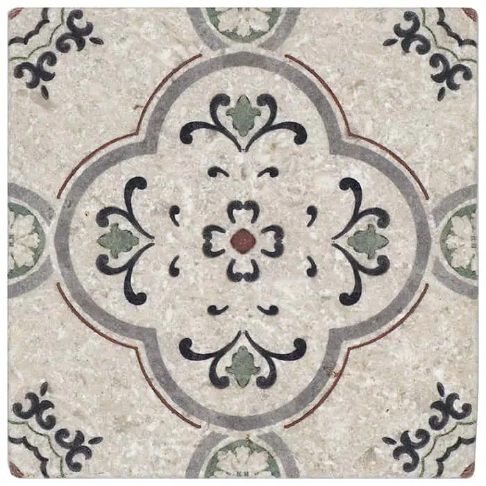 fiore sage strong outlines carrara natural marble square shape deco tile size 12 by 12 inch for interior kitchen and bathroom vanity backsplash wall and floor wet areas distributed by surface group and produced by artistic tile in united states
