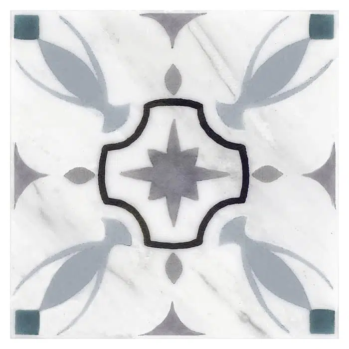 hermosa blue grey beach perle blanc natural limestone square shape deco tile size 12 by 12 inch for interior kitchen and bathroom vanity backsplash wall and floor wet areas distributed by surface group and produced by artistic tile in united states