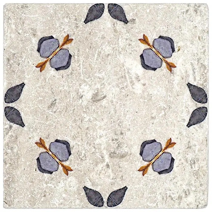 jax plum ditsy prints carrara natural marble square shape deco tile size 6 by 6 inch for interior kitchen and bathroom vanity backsplash wall and floor wet areas distributed by surface group and produced by artistic tile in united states