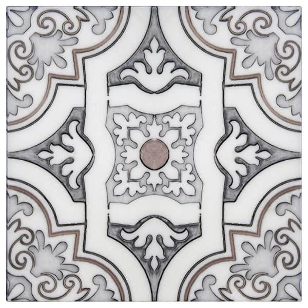 lena coachman grey timeless carrara natural marble square shape deco tile size 6 by 6 inch for interior kitchen and bathroom vanity backsplash wall and floor wet areas distributed by surface group and produced by artistic tile in united states