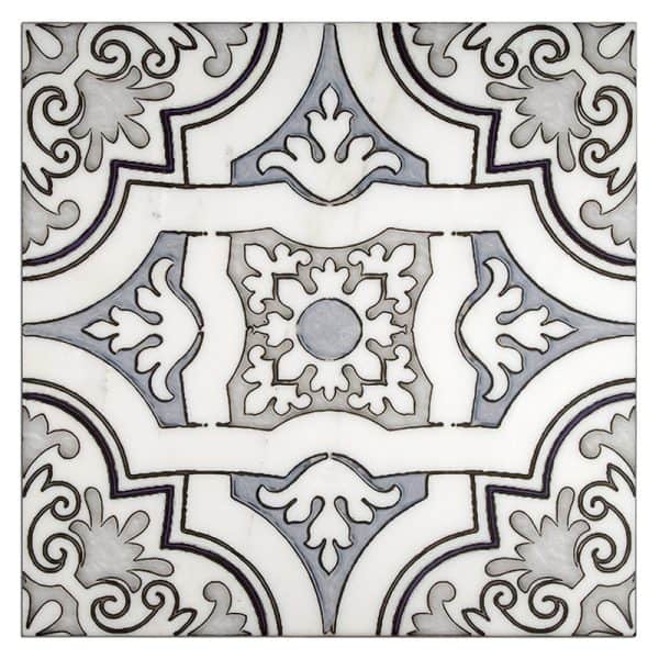 lena winter blue coastal carrara natural marble square shape deco tile size 12 by 12 inch for interior kitchen and bathroom vanity backsplash wall and floor wet areas distributed by surface group and produced by artistic tile in united states