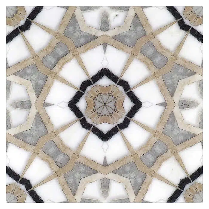 leo bronze geometric honed durango natural limestone square shape deco tile size 12 by 12 inch for interior kitchen and bathroom vanity backsplash wall and floor wet areas distributed by surface group and produced by artistic tile in united states