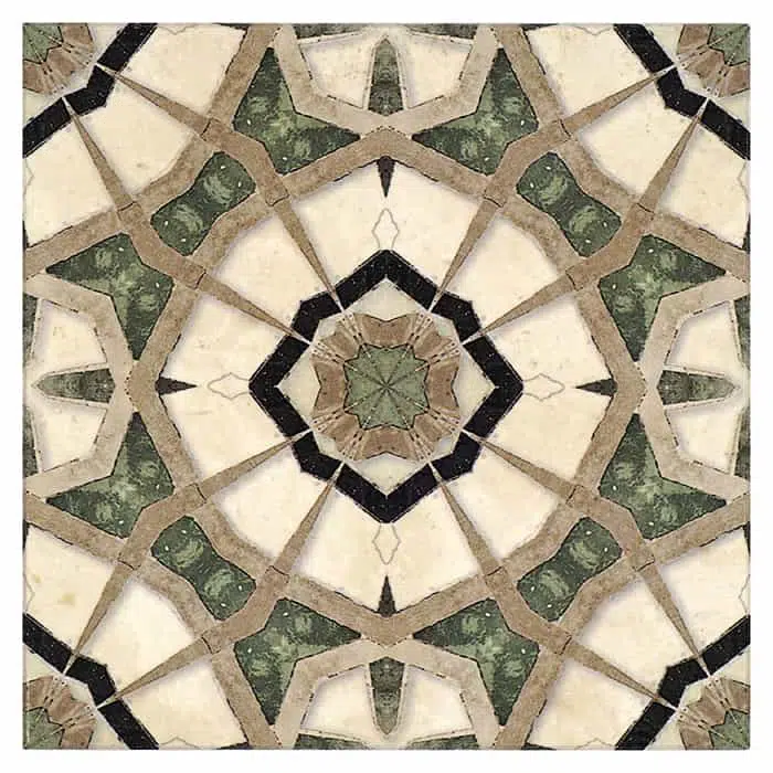leo emerald green vibrant honed durango natural limestone square shape deco tile size 12 by 12 inch for interior kitchen and bathroom vanity backsplash wall and floor wet areas distributed by surface group and produced by artistic tile in united states