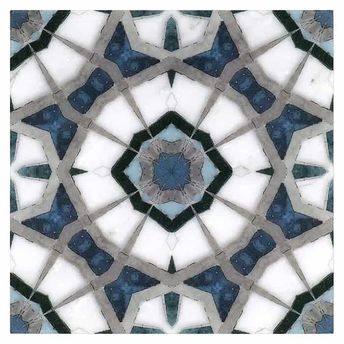 leo sapphire gem toned carrara natural marble square shape deco tile size 12 by 12 inch for interior kitchen and bathroom vanity backsplash wall and floor wet areas distributed by surface group and produced by artistic tile in united states