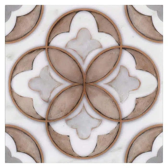mulholland dune neutral taupe carrara natural marble square shape deco tile size 6 by 6 inch for interior kitchen and bathroom vanity backsplash wall and floor wet areas distributed by surface group and produced by artistic tile in united states