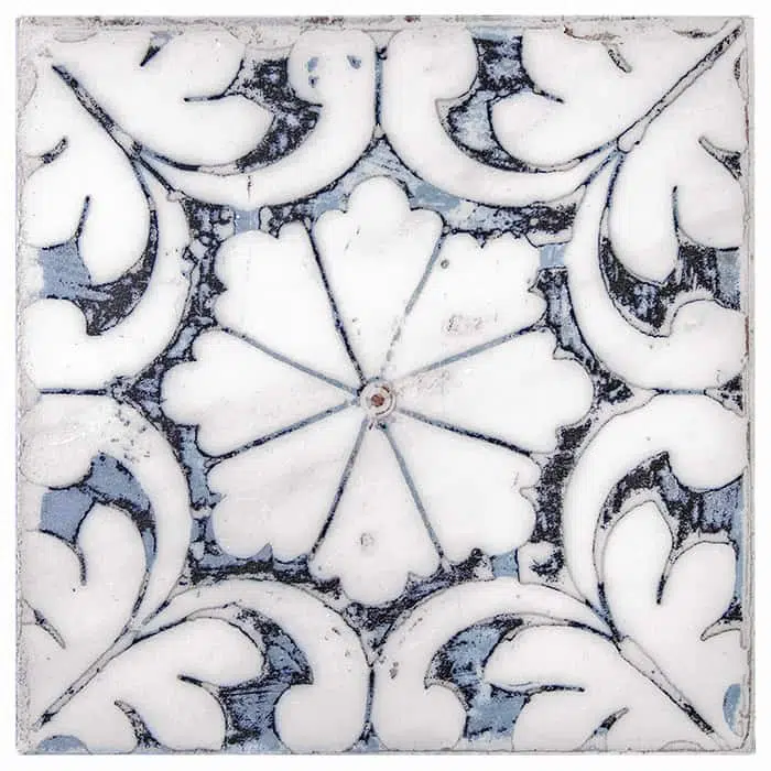 oasis winter blue modern perle blanc natural limestone square shape deco tile size 12 by 12 inch for interior kitchen and bathroom vanity backsplash wall and floor wet areas distributed by surface group and produced by artistic tile in united states