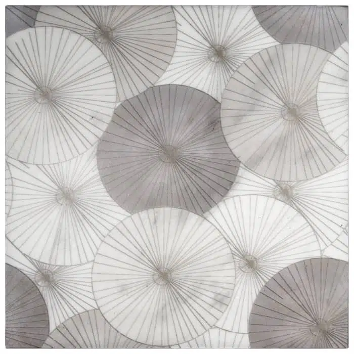 parasol greig ambrella perle blanc natural limestone square shape deco tile size 12 by 12 inch for interior kitchen and bathroom vanity backsplash wall and floor wet areas distributed by surface group and produced by artistic tile in united states