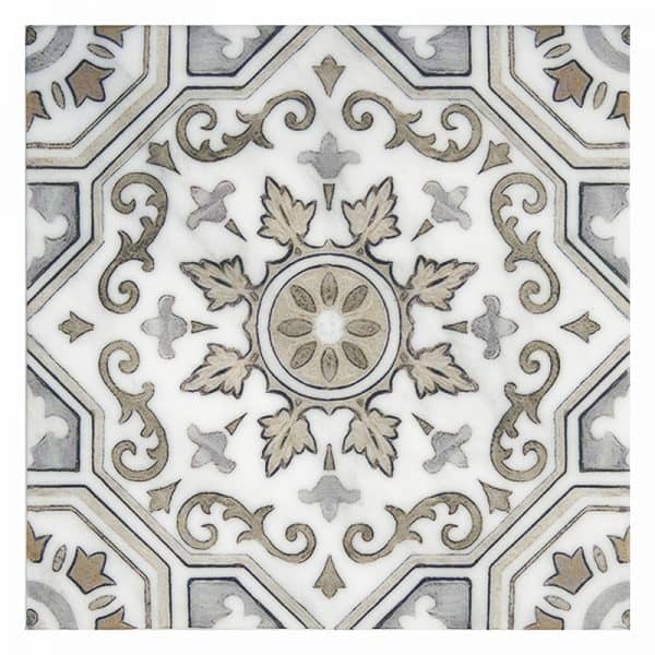sanza sesame modern carrara natural marble square shape deco tile size 6 by 6 inch for interior kitchen and bathroom vanity backsplash wall and floor wet areas distributed by surface group and produced by artistic tile in united states