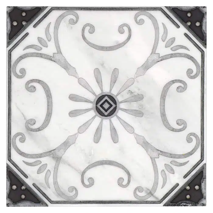 solana shade fresh carrara natural marble square shape deco tile size 12 by 12 inch for interior kitchen and bathroom vanity backsplash wall and floor wet areas distributed by surface group and produced by artistic tile in united states