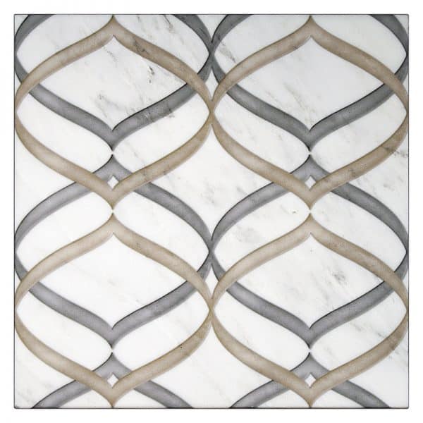 sweep umber brown hourglass shape carrara natural marble square shape deco tile size 12 by 12 inch for interior kitchen and bathroom vanity backsplash wall and floor wet areas distributed by surface group and produced by artistic tile in united states