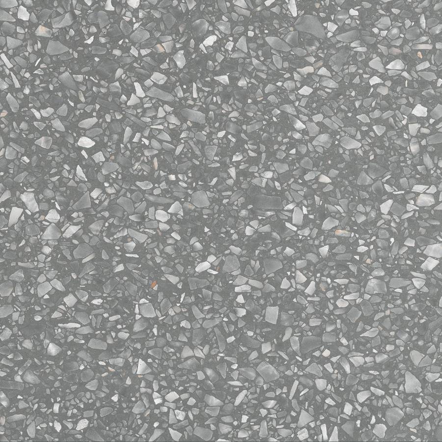 Porcelain tile with varied shades of gray and textured stone appearance for modern flooring.