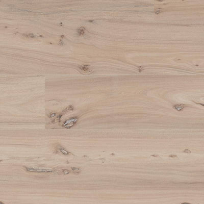 A close-up of a porcelain tile with a wood-like texture and appearance, featuring naturalistic wooden hues of light and medium browns with distinct grain patterns and knots.