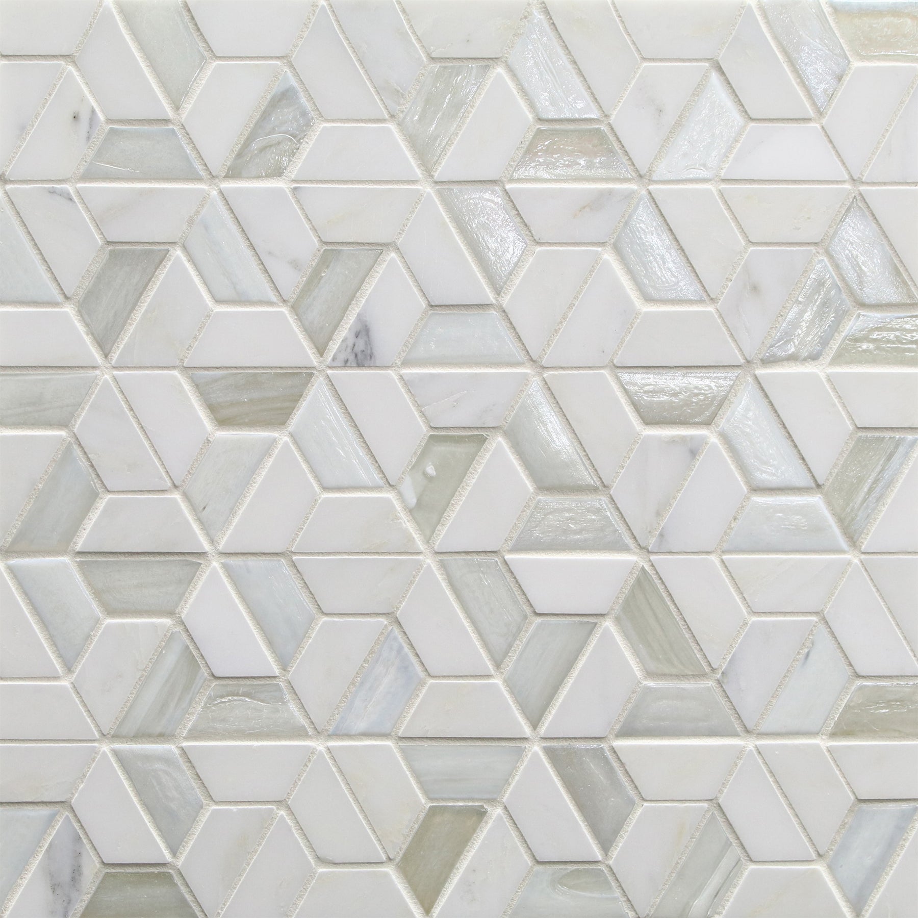 Vesuvio White Mountain Marble&Colored Glass Mosaic, Field Tile, Trim