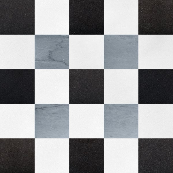 Thassos White, Absolute Black & Bardiglio Imperiale Checkerboard