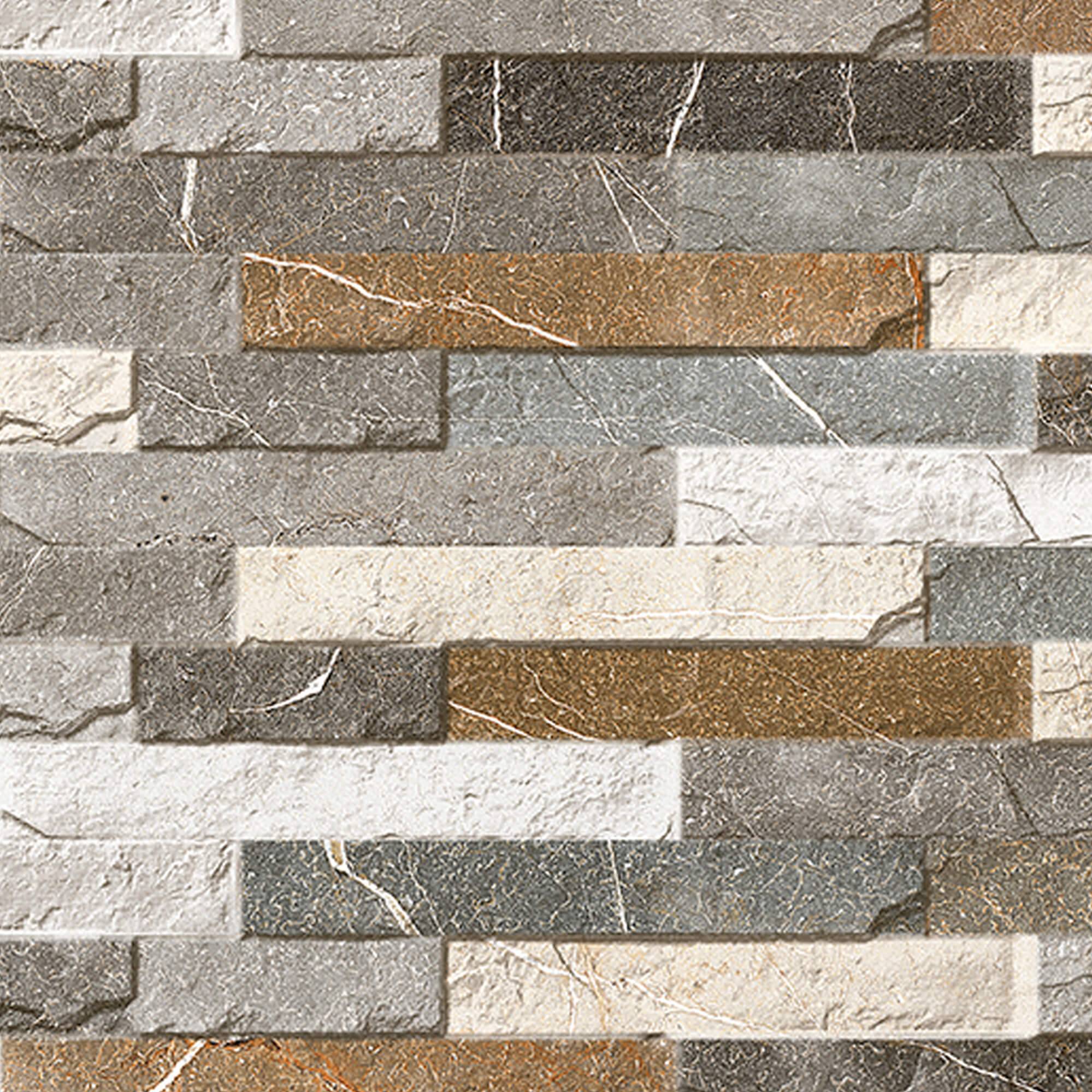 Elon Ledgerp porcelain tile collection in Sicilia Mix colors, featuring white, gray, and brown ledgestone look, available at Surface Group online tile store