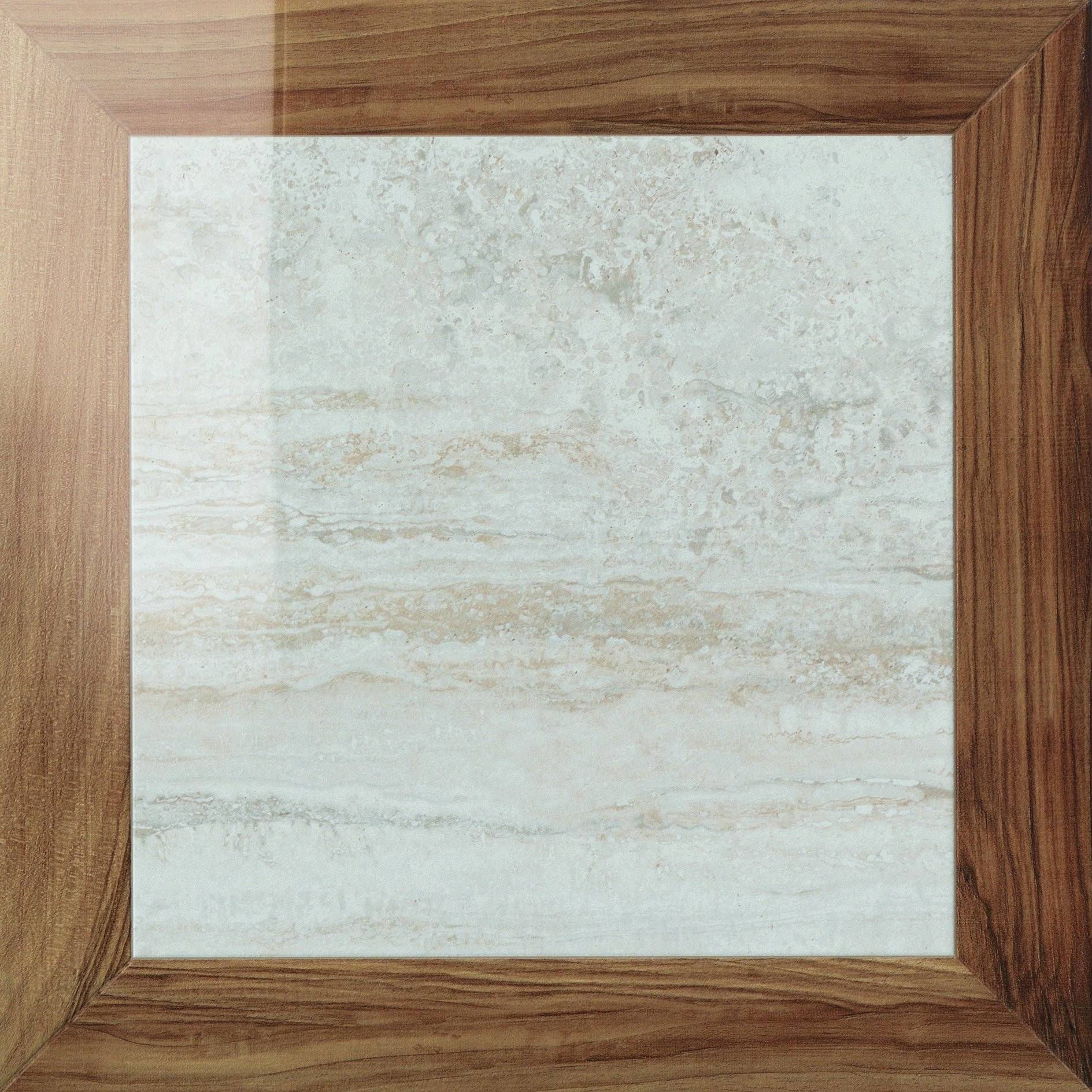 Beige travertine square porcelain tile with marble and oak wood look from Elon collection at Surface Group online store.