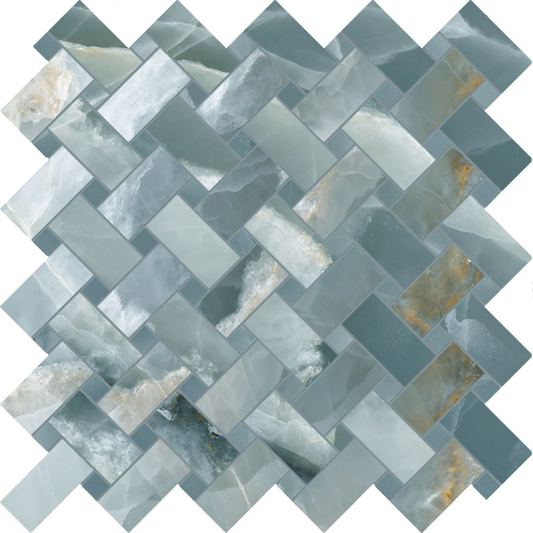 Tele di Marmo Onyx Onyx Green porcelain decorative accent tile by Emil, full lappato finish, 11 13/16"x11 13/16"x9.5-mm size. Premium Italian porcelain for floors and walls.