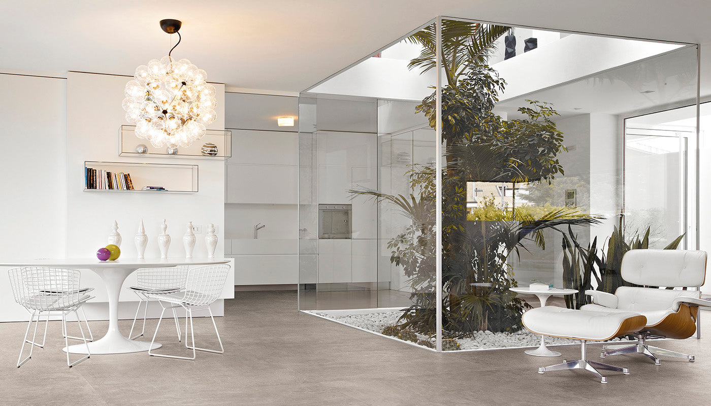 On Square Cemento porcelain field tile by Emil, naturale finish, 11 13/16"x23 5/8"x9.5-mm size. Premium Italian porcelain for floors and walls.