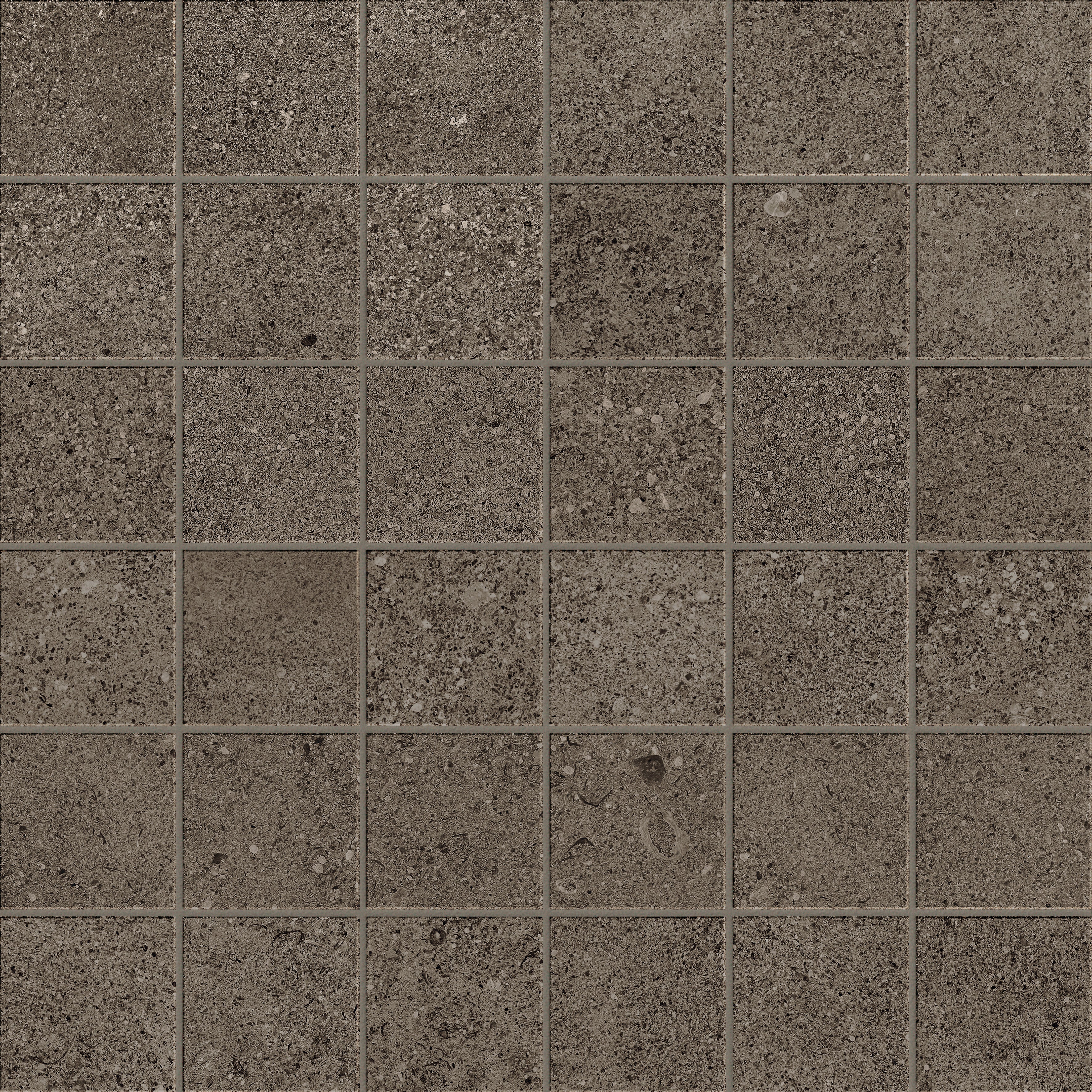 INFINITY Earth porcelain mosaic, top-down product view, 12"×12"×11/32" size. Premium porcelain for floors and walls.
