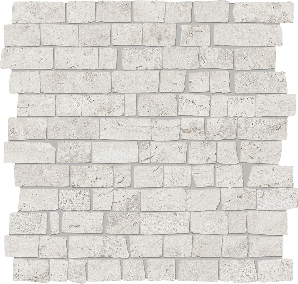 Unique Travertine Silver porcelain mosaic tile by Emil, 11 13/16"x11 13/16"x9.5-mm size. Premium Italian porcelain for floors and walls.