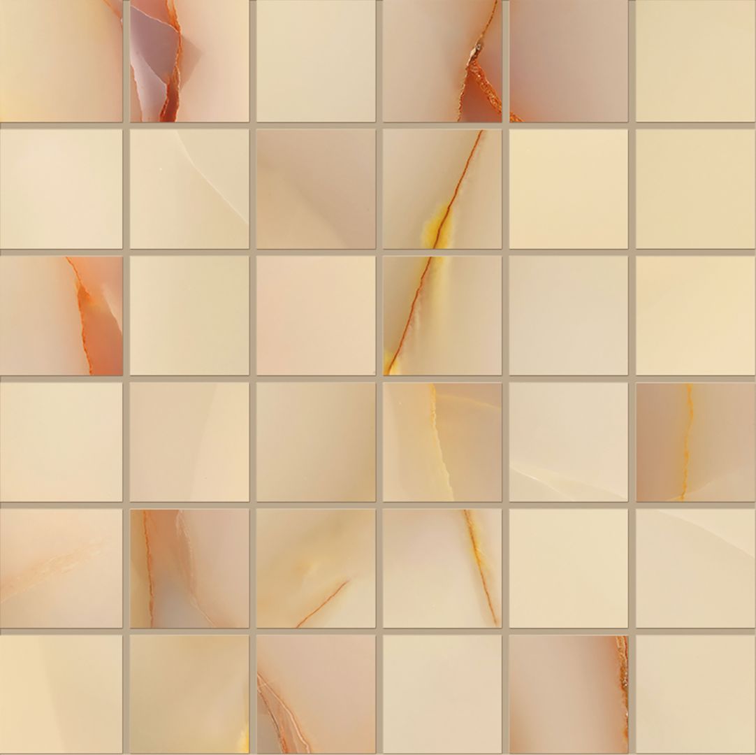 Tele di Marmo Pure Onyx ONYX MIELE porcelain mosaic tile by Emil, full lappato finish, 12"x12" size. Premium Italian porcelain for floors and walls.