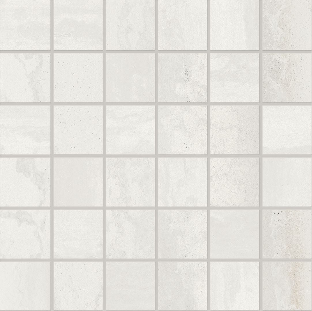 Metallica STEEL WHITE porcelain mosaic tile by Emil, naturale finish, 12"x12" size. Premium Italian porcelain for floors and walls.