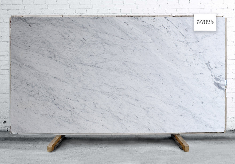 Marble Slabs Aqua Carrara marble slabs, top-down product view. Premium marble for floors and walls.