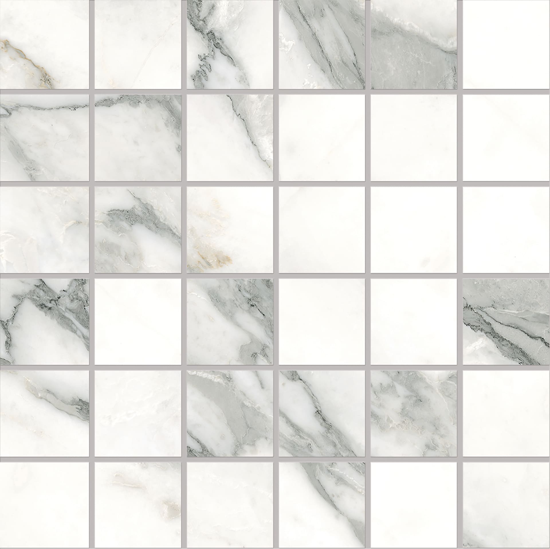 Tele Di Marmo Selection Arabescato Corchia porcelain mosaic tile by Emil, naturale finish, 11 13/16"x11 13/16"x9.5-mm size. Premium Italian porcelain for floors and walls.