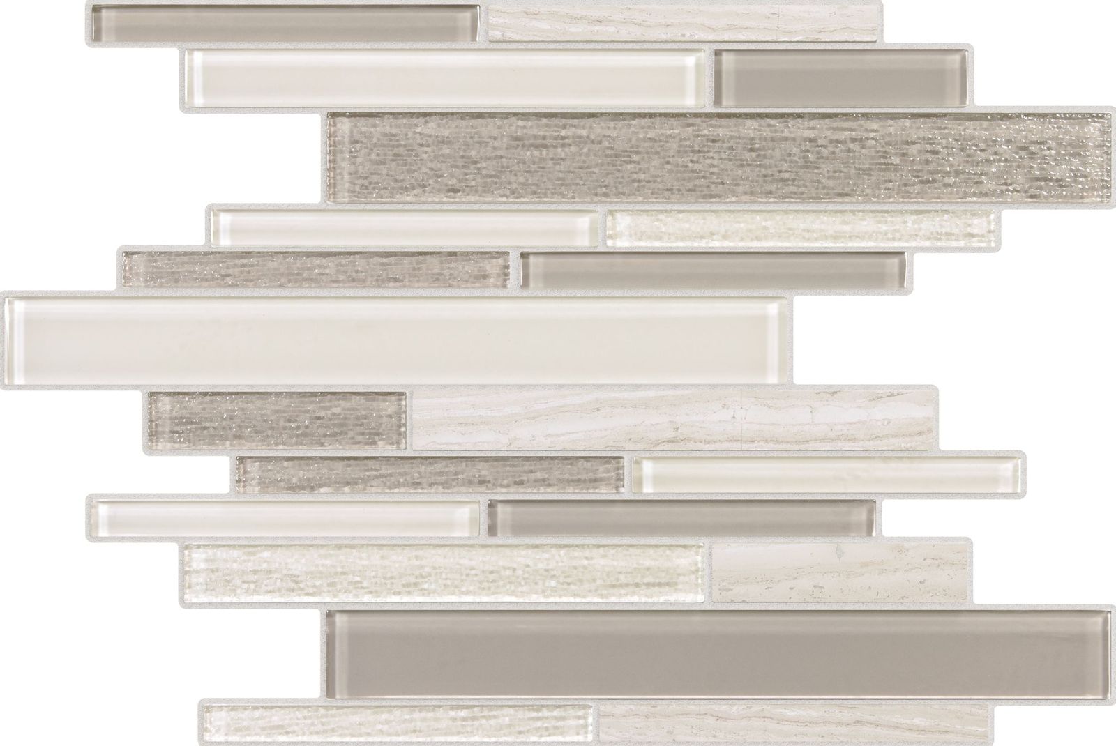 Clearance — Barnwood Glass Stone Blend Random Strip Mosaics (1000-0011-0)