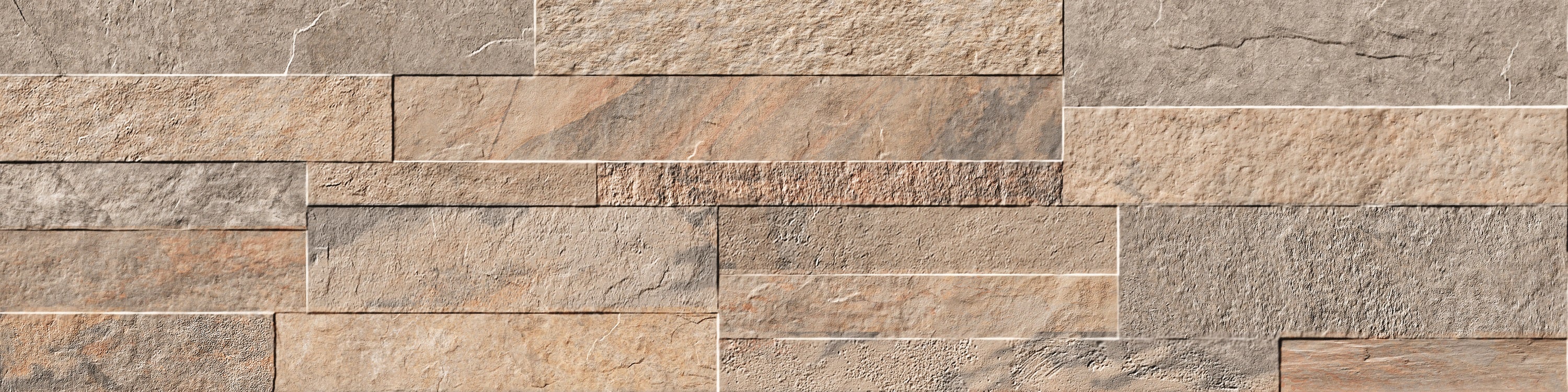 VENEER WORLD PRO LEDGESTONE RIDGE Beige porcelain wall veneer, top-down product view, 6"×24"×11/32" size. Premium porcelain for floors and walls.