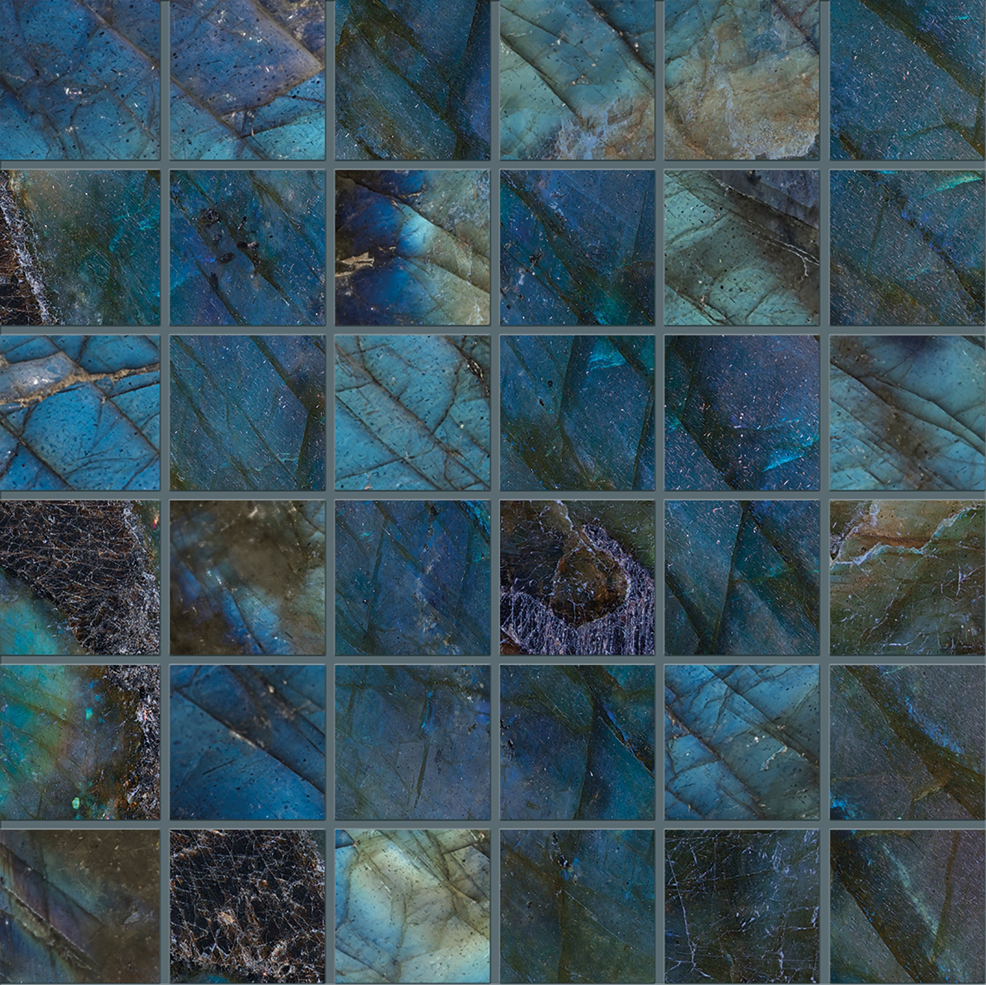 Tele di Marmo Lumia LABRADORITE porcelain mosaic tile by Emil, full lappato finish, 12"x12" size. Premium Italian porcelain for floors and walls.