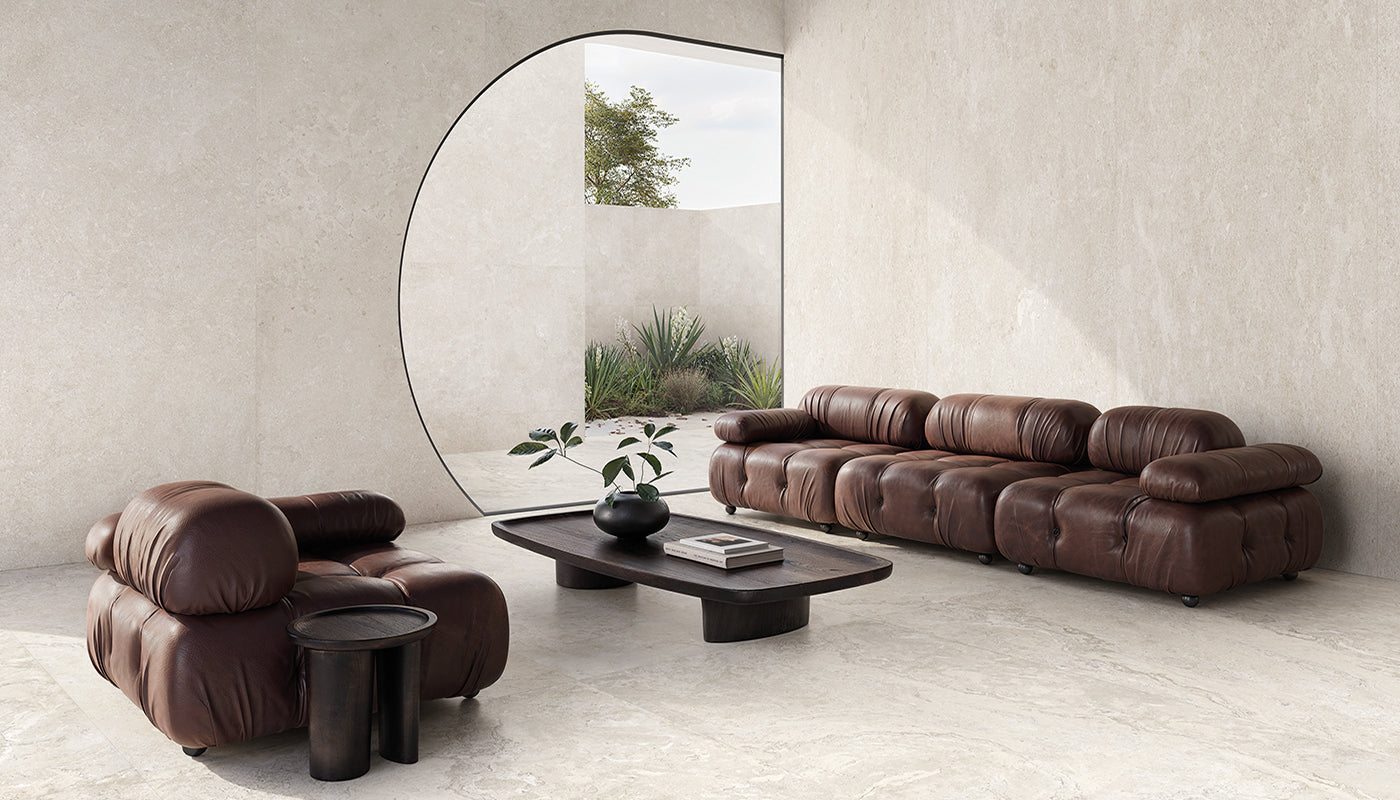 Unique Bourgogne Blanc porcelain field tile by Emil, tecnica finish, 23 5/8"x47 1/4"x9-mm size. Premium Italian porcelain for floors and walls.