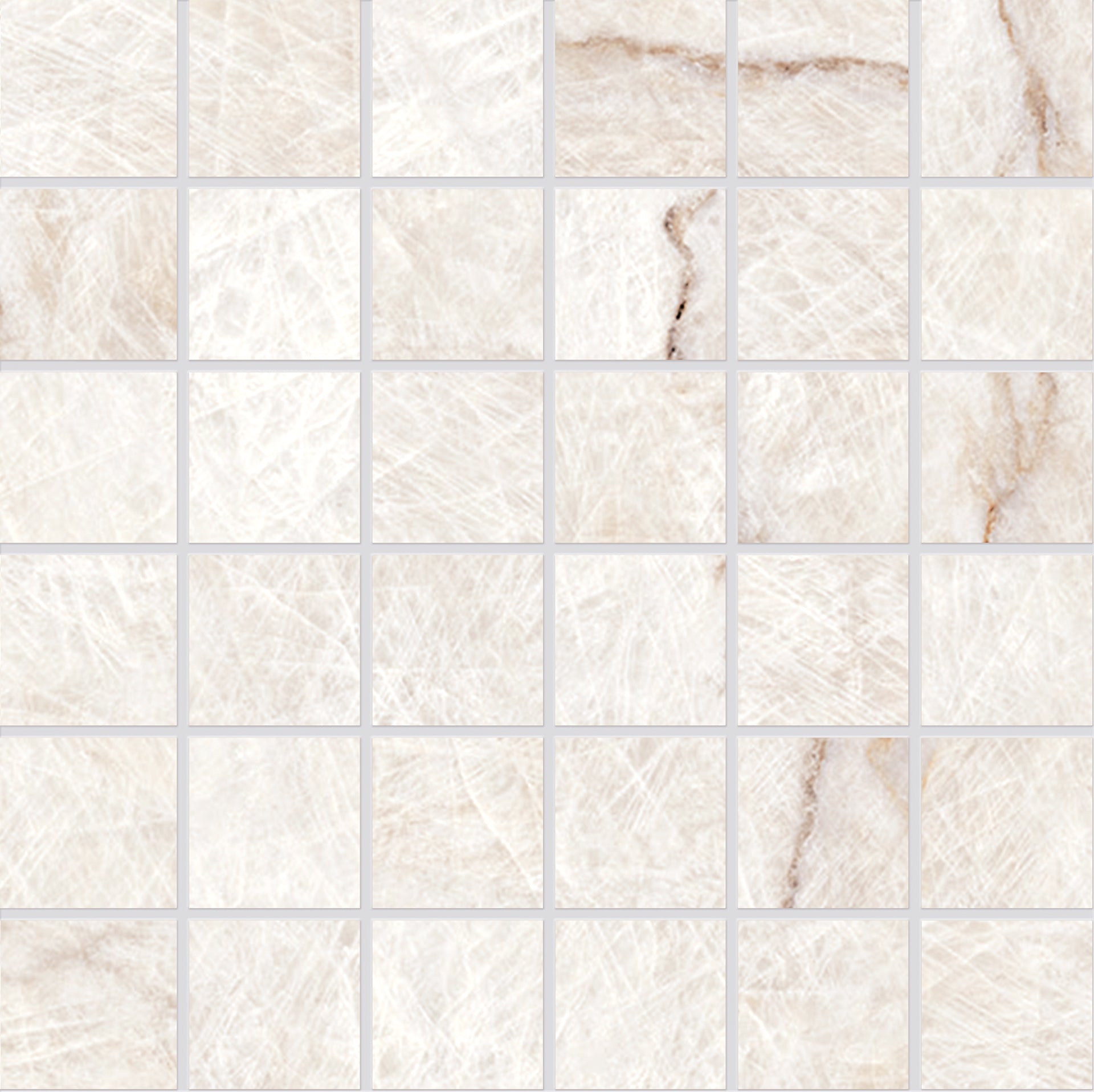 Tele Di Marmo Reloaded Quarzo Kandinsky porcelain mosaic tile by Emil, naturale finish, 11 13/16"x11 13/16"x6.5-mm size. Premium Italian porcelain for floors and walls.