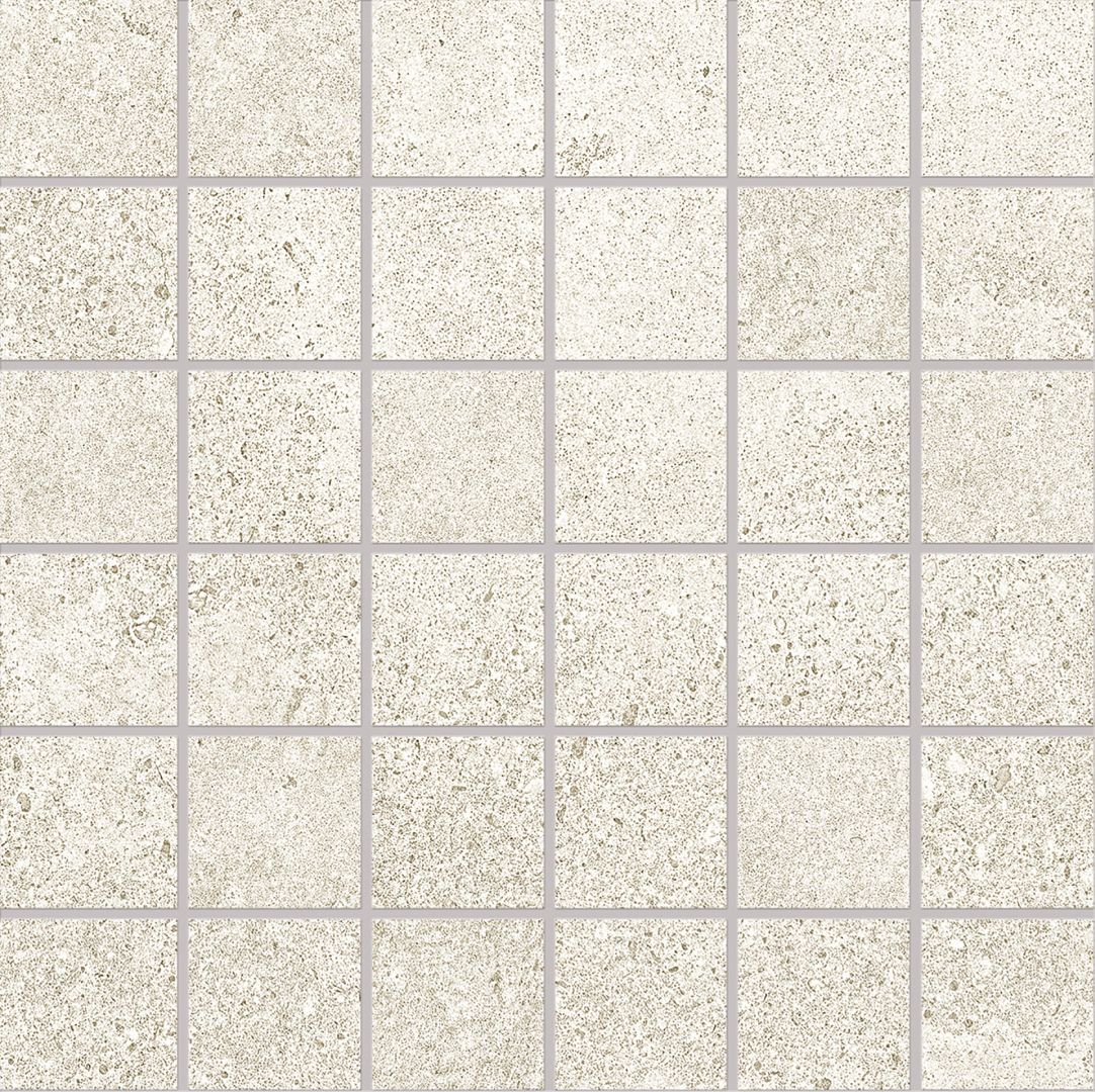 Re-Play Concrete White porcelain mosaic tile by Emil, 11 13/16"x11 13/16"x9.5-mm size. Premium Italian porcelain for floors and walls.