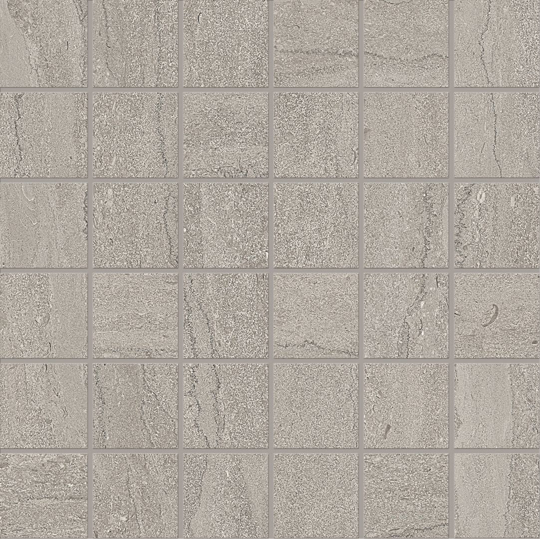 Portland Stone Lead porcelain mosaic tile by Emil, naturale finish, 11 13/16"x11 13/16"x9-mm size. Premium Italian porcelain for floors and walls.